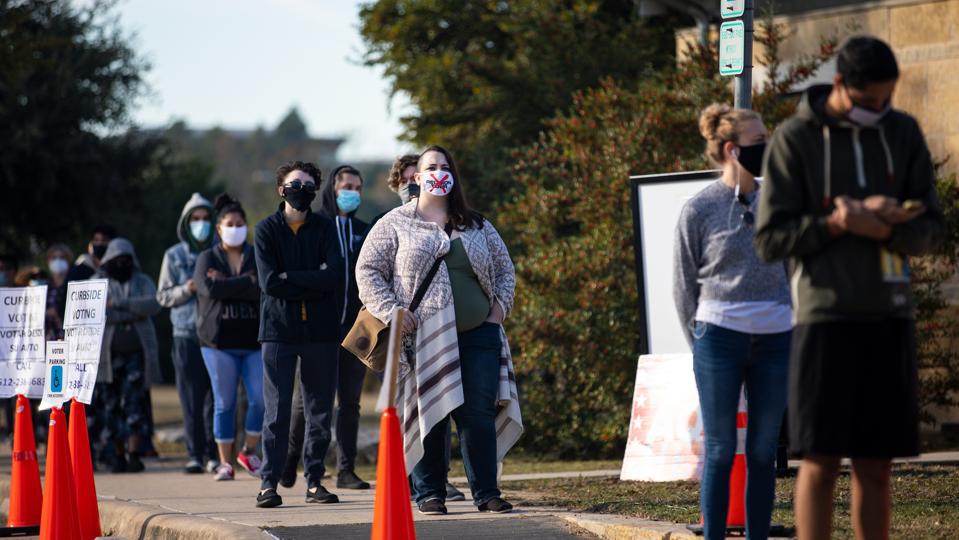 Voters wait on line in Austin, Texas