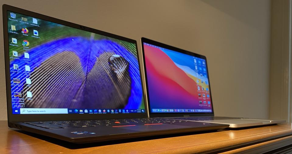 Lenovo ThinkPad X1 Nano (left) and M1 MacBook Pro.