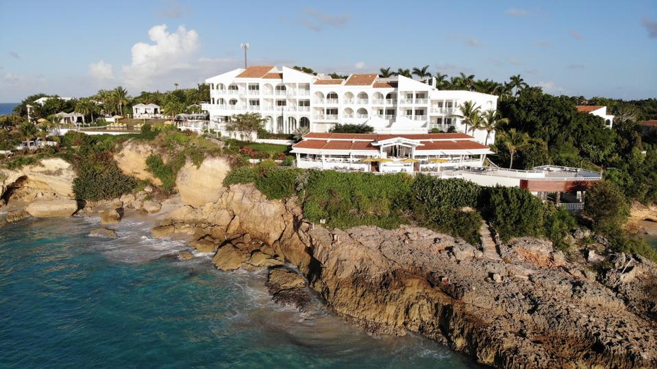 A stately hotel near the ocean in Anguilla.