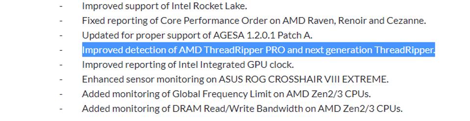The latest version of HWiNFO revealed next generation Threadripper specifically in its changelog