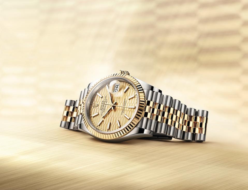 The fluted dial is inspired by its iconic fluted bezel