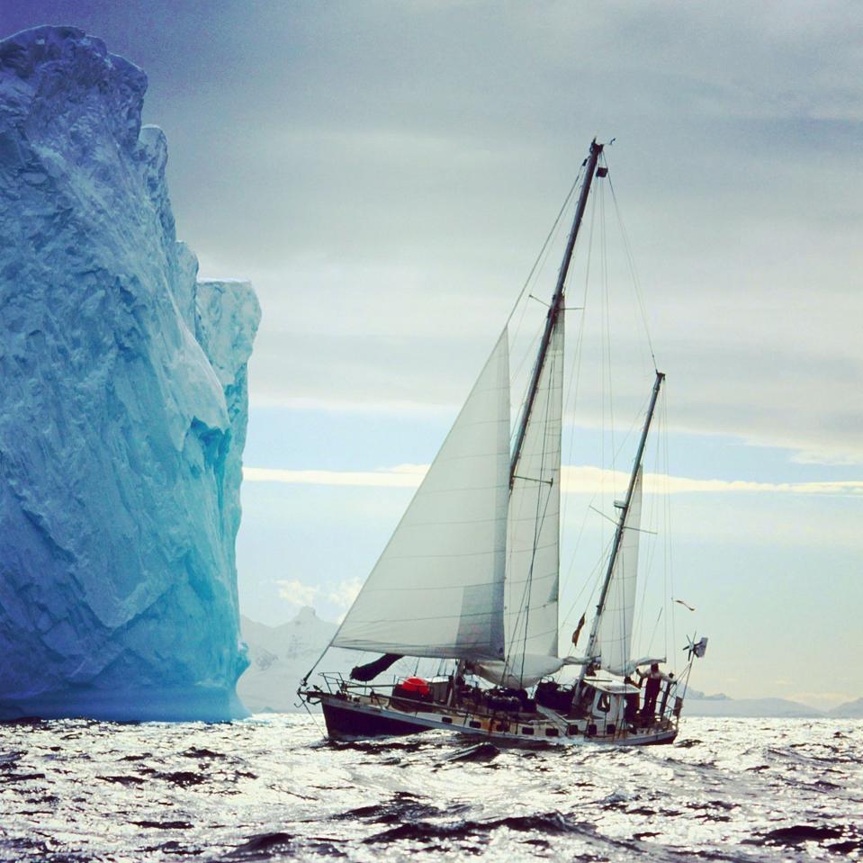 sailboat sailing antarctica iceberg