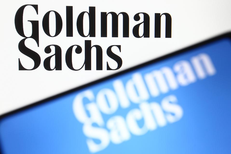In this photo illustration the Goldman Sachs logo of the U.S...