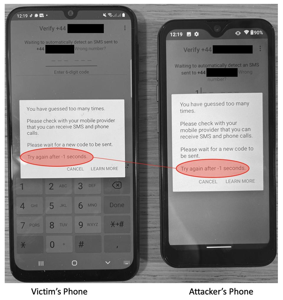 Verification countdown errors on both Attacker's and Victim's Phone After 3rd Attack Cycle