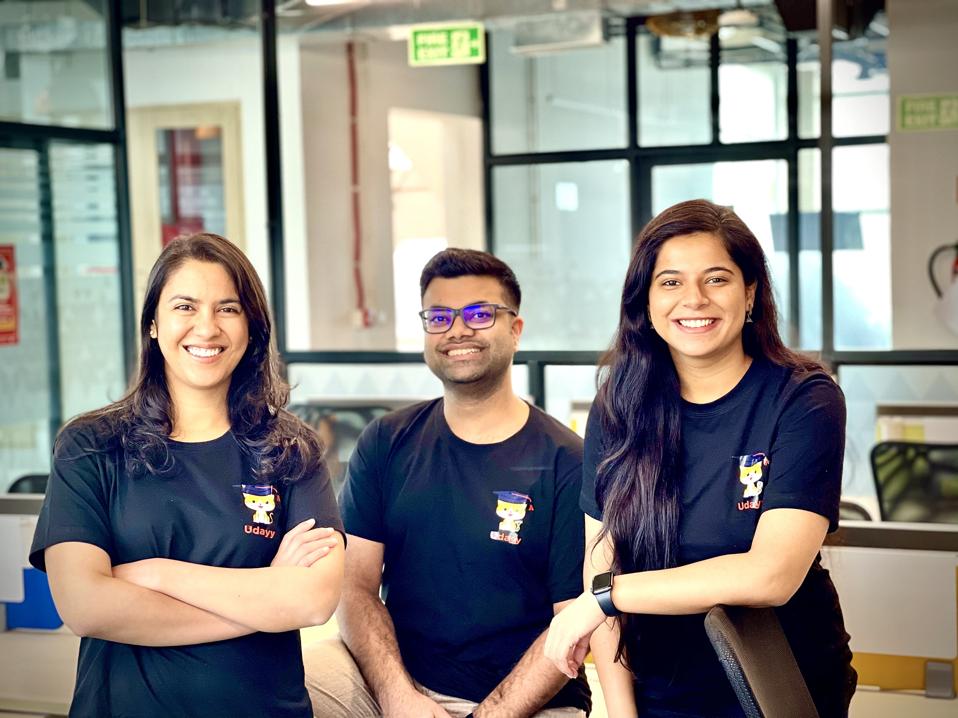 Mahak Garg, Karan Varshney and Saumya Yadav, cofounders of Udayy.