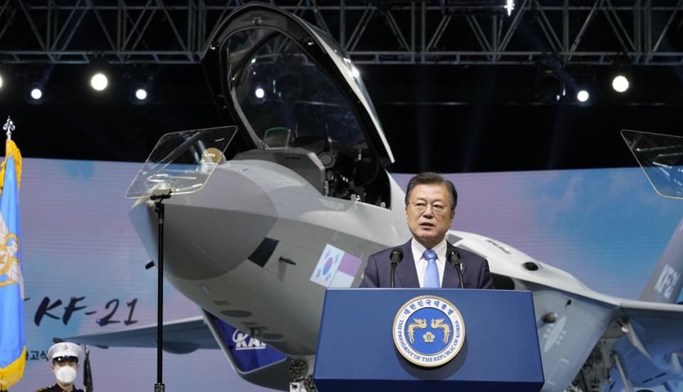 South Korea’s New KF-21 Fighter Is More An Alternative To Chinese Influence Than To The F-35 3 South Korean President, Moon Jae-in delivers a speech in front of the KF-21.