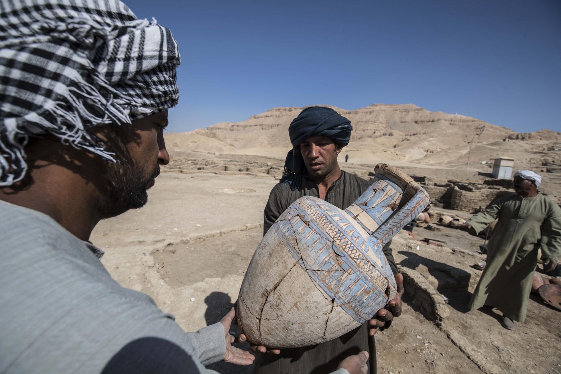 Scores of vessels and tools have been discovered in the Lost Golden City uncovered near Luxor, home of the legendary Valley of the Kings.