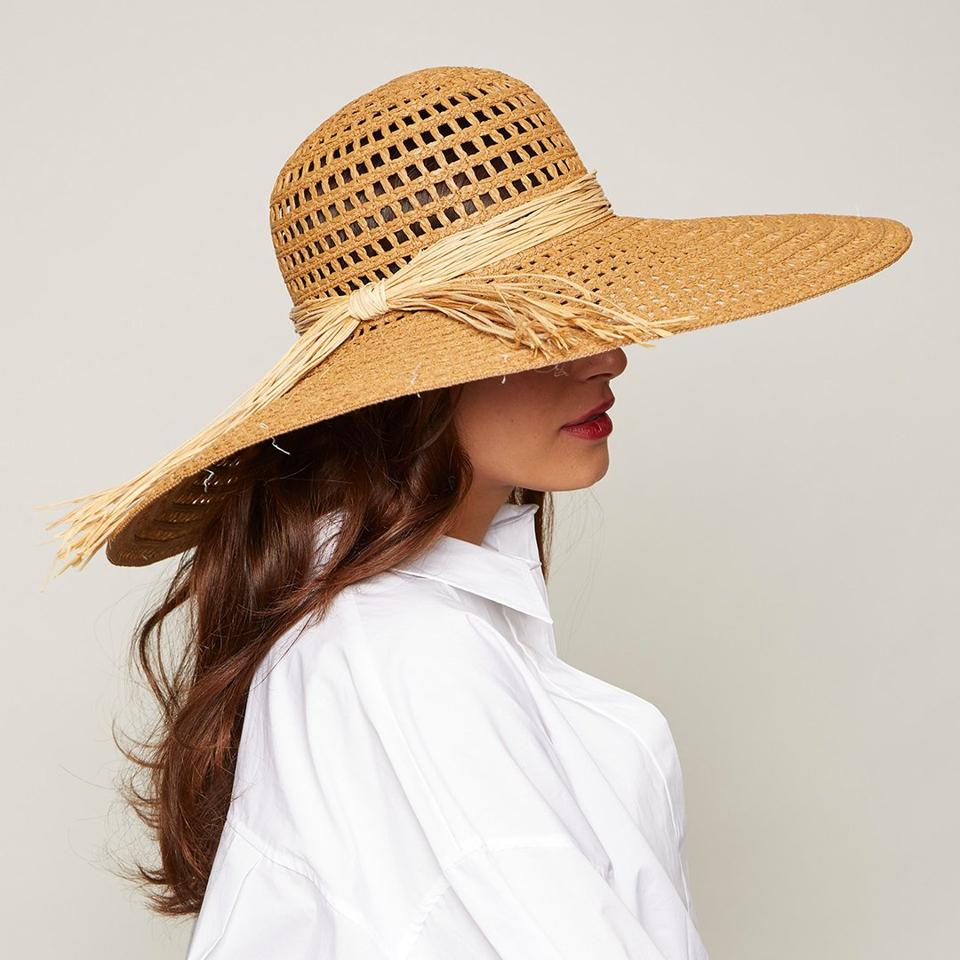 Sunny woven hat with straw trim by EUGENIA KIM