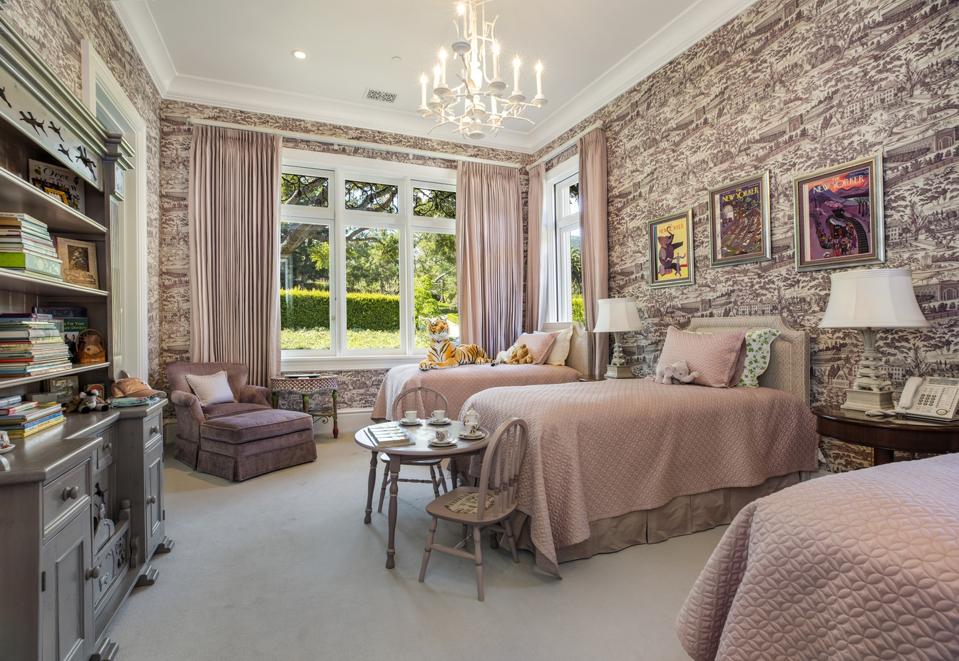 plum colored bedroom montecito luxury home