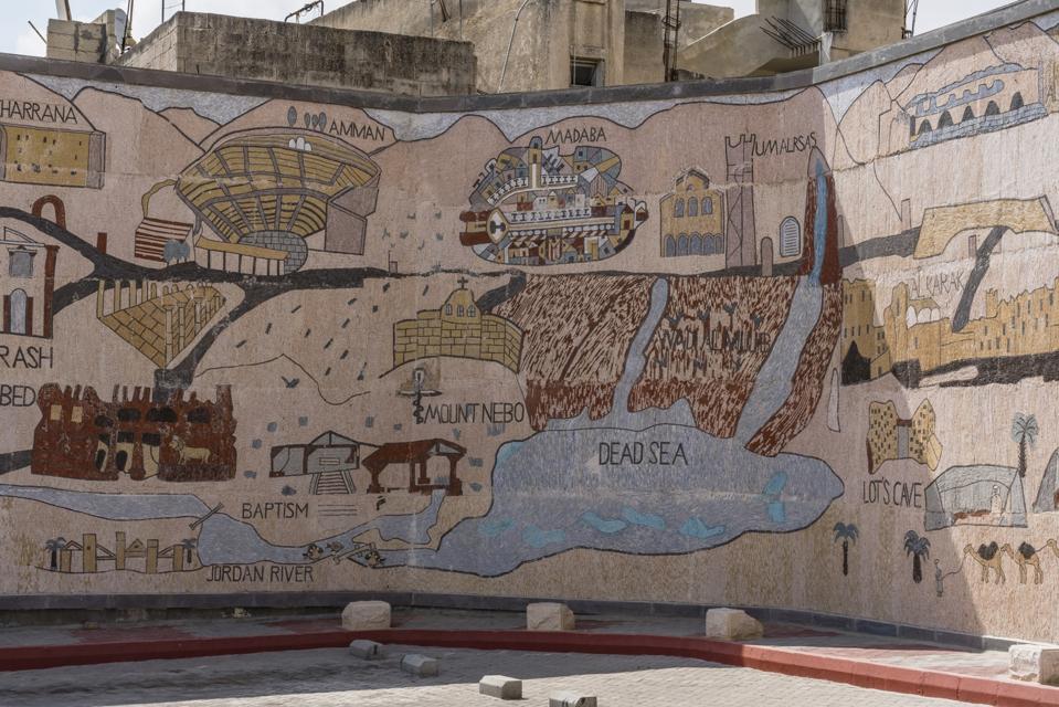 A mosaic tile map of Jordan.