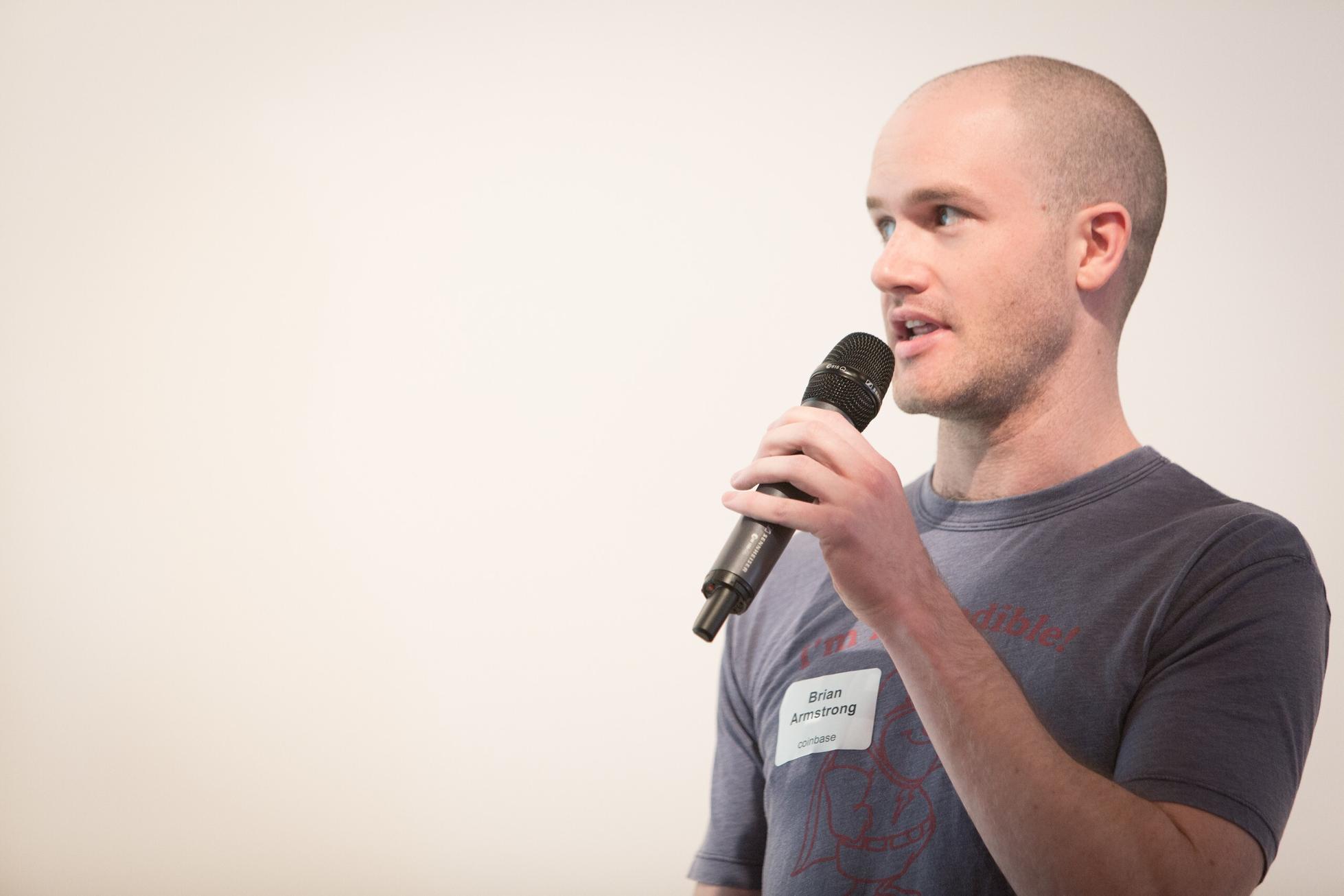 Brian Armstrong presenting at Y Combinator in 2012.