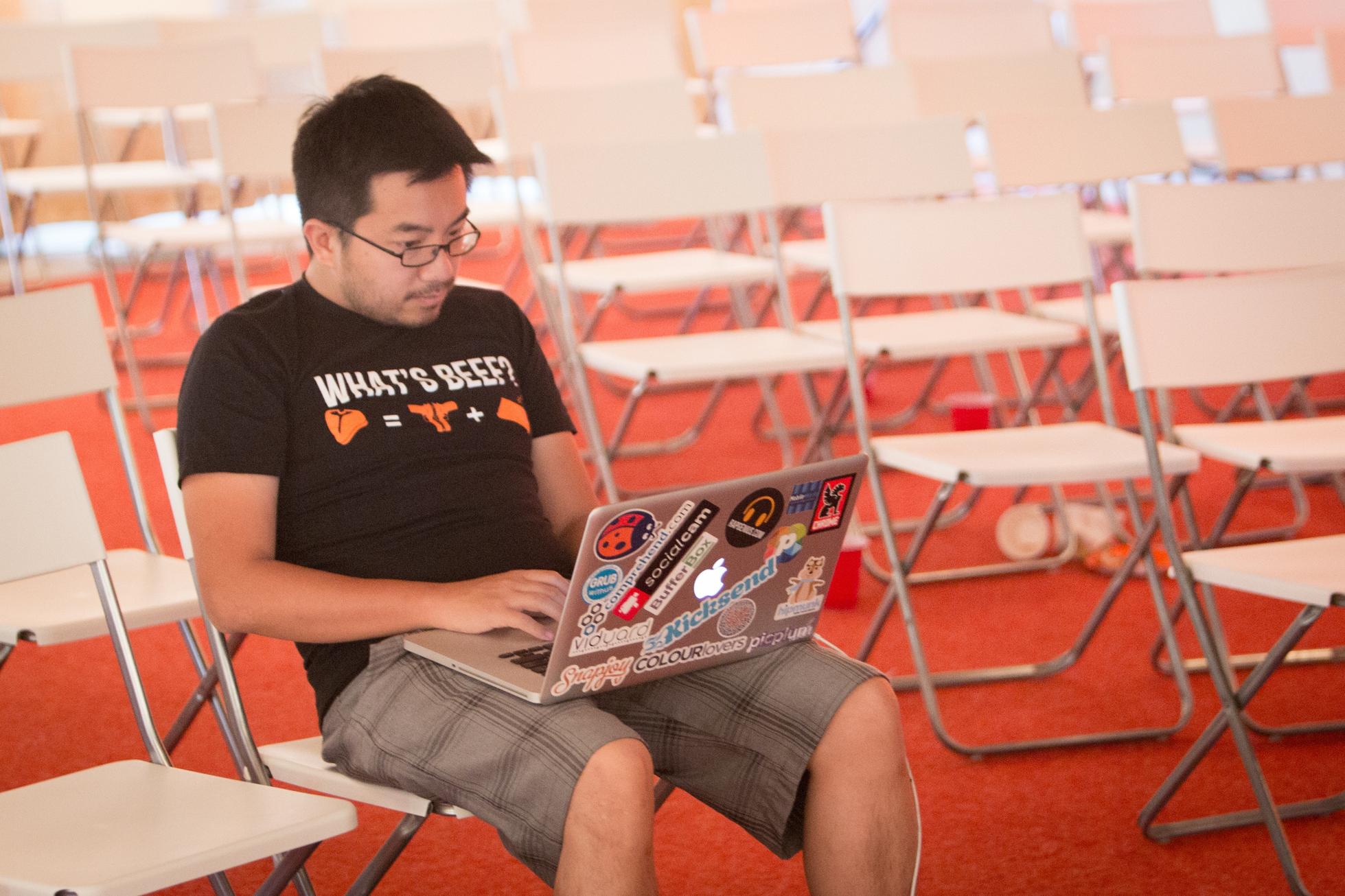 Garry Tan in the run up to Y Combinator's demo day in 2012, as taken by Brian Armstrong.