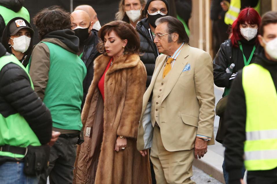 Lady Gaga and Al Pacino during ″House Of Gucci″ Shooting In Rome