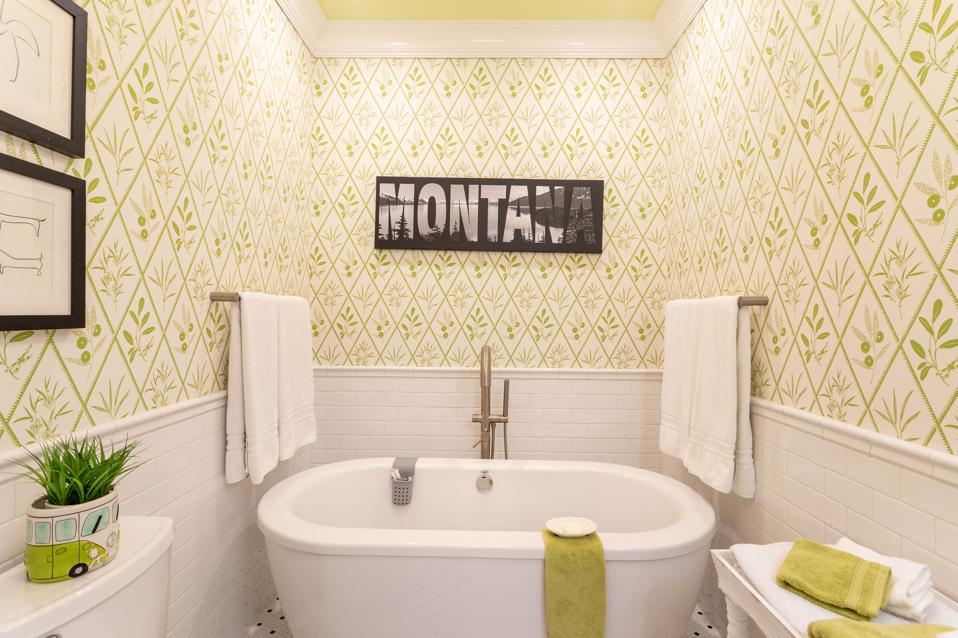 bathroom inside Swan Lake Log Home 13592 River Run Loop Bigfork, Montana, USA