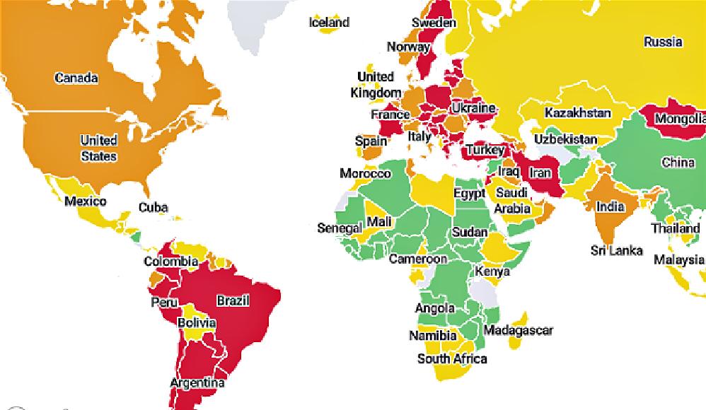 Covid-19 rate worldwide international travel