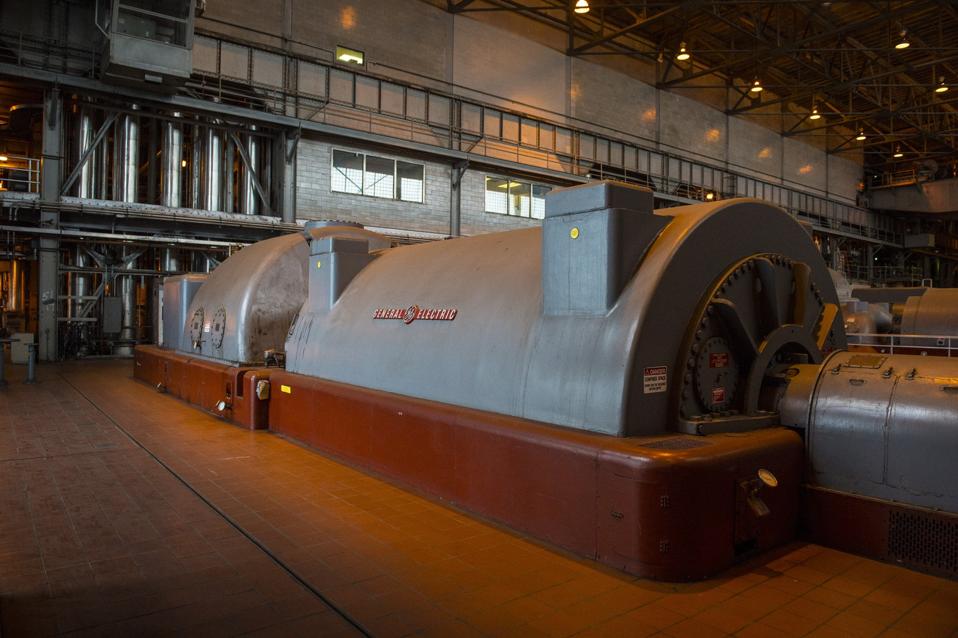 SALEM, MA - OCTOBER 4: Shown is a steam turbine generator in th