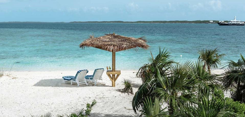 Playa, baham, exumas, sillas de playa, agua, océano 