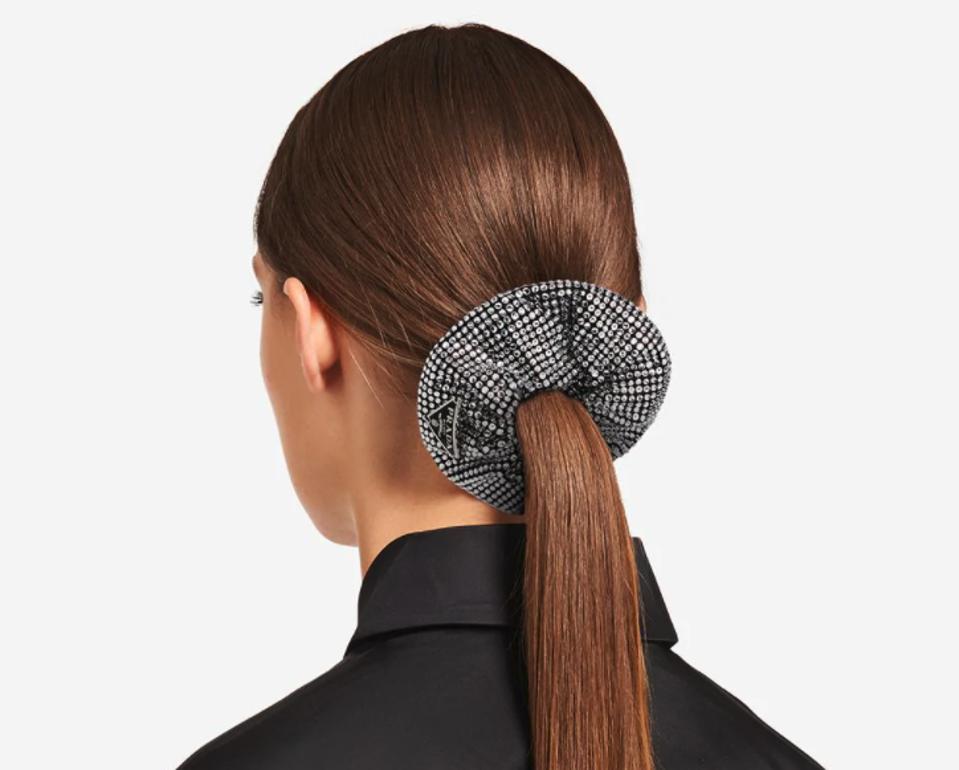 scunchie with crystal embellishments