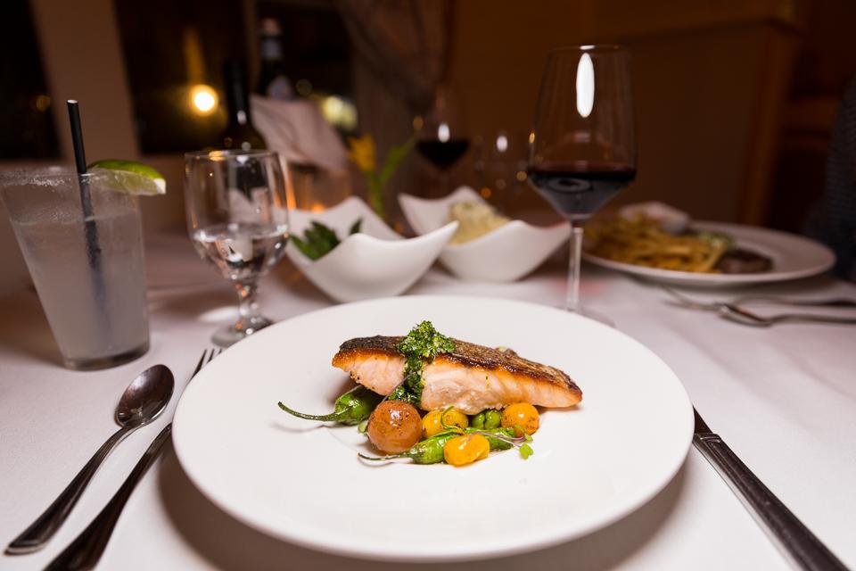 NEWPORT, RI - Seared Salmon at Viking Hotel Restaurant, One Bellevue