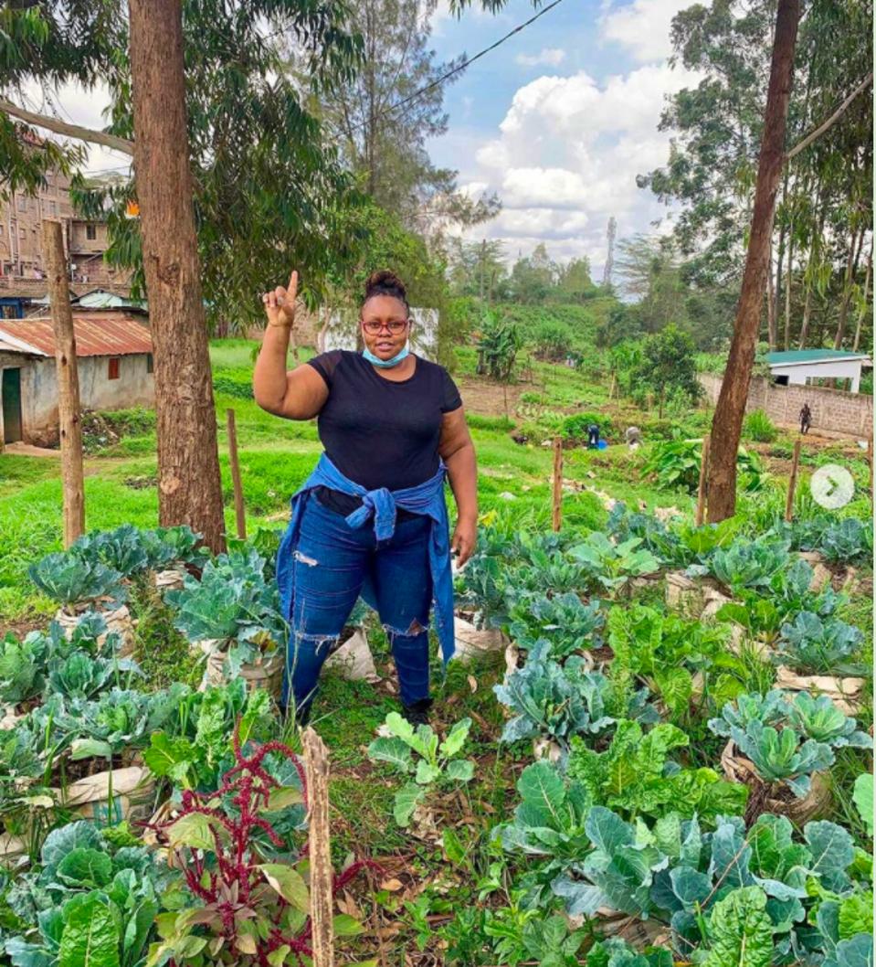 Woman gardening in Kibera Slums, Nairobi, Kenya.