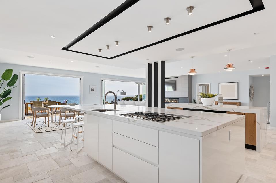 kitchen and living area inside luxury home 1631 Shoreline Dr, Santa Barbara, CA 93109