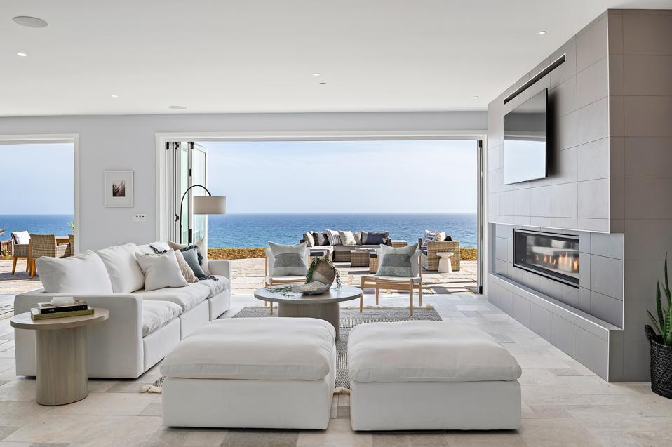 living room inside new luxury home 1631 Shoreline Dr, Santa Barbara, CA 93109