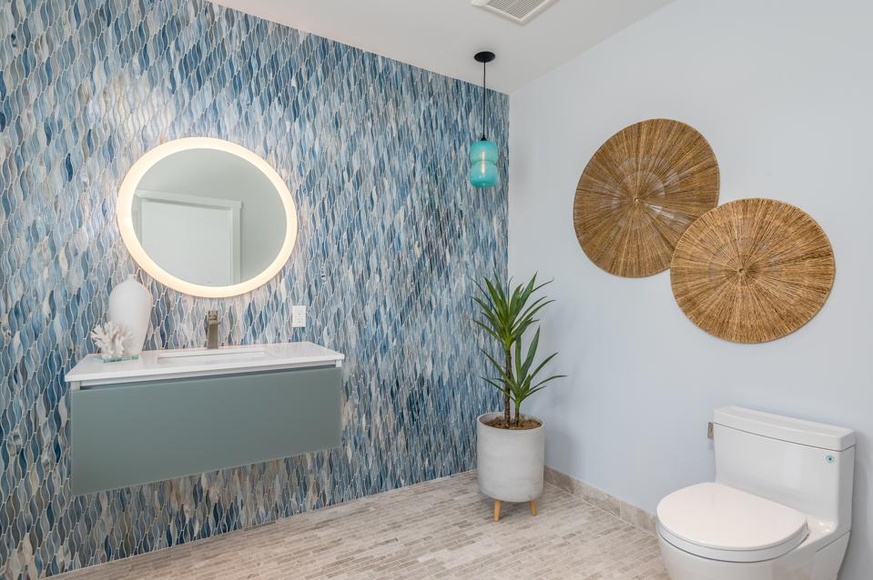 powder room inside newly built home in 1631 Shoreline Dr, Santa Barbara, CA 93109