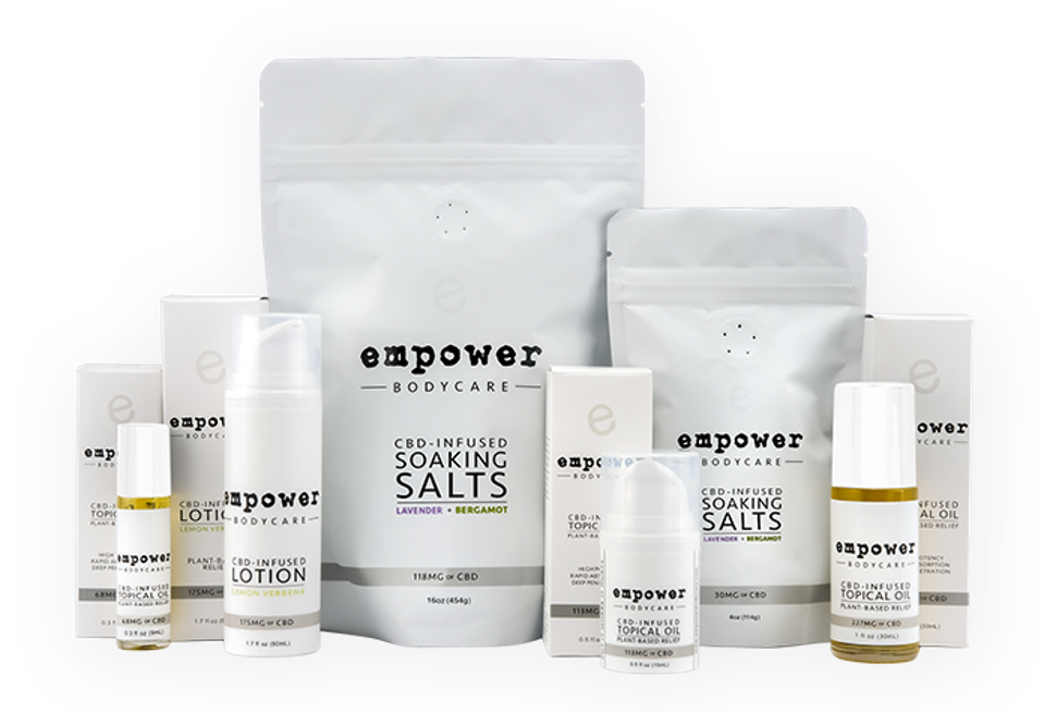 A lineup of CBD wellness products by Empower BodyCare.