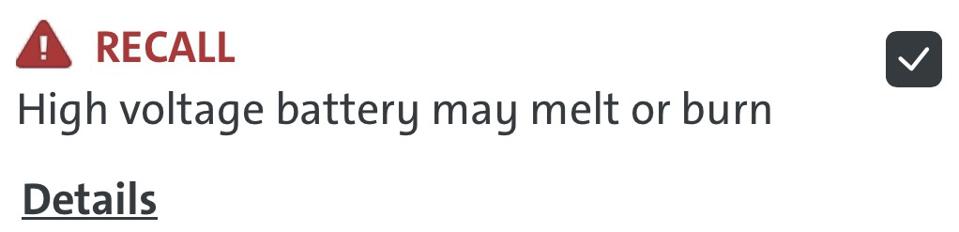 2018 Chevy Bolt warning that appears on the MyChevrolet app.