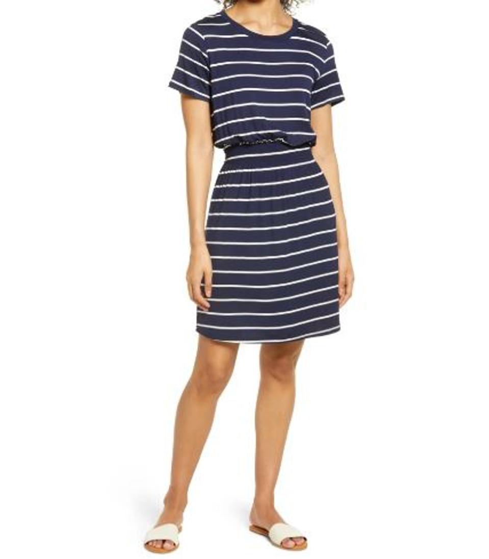 Bobeau Smocked Waist Dress stripes, black, other colors