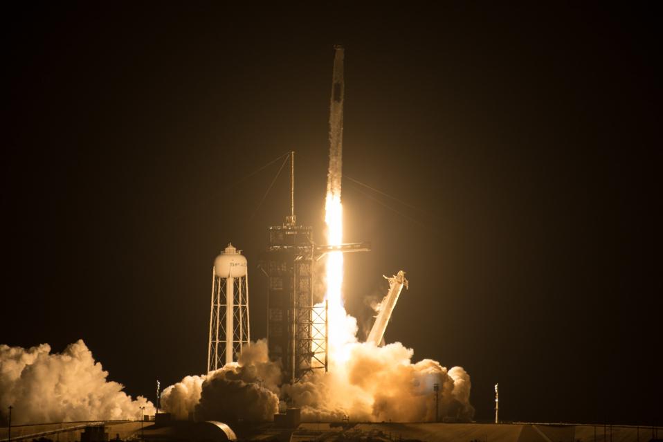 A SpaceX Falcon 9 rocket carrying the company's Crew Dragon spacecraft is launched on NASA’s SpaceX Crew-2 mission to the International Space Station with NASA astronauts Shane Kimbrough and Megan McArthur, ESA (European Space Agency) astronaut Thomas Pesquet, and Japan Aerospace Exploration Agency (JAXA) astronaut Akihiko Hoshide onboard, Friday, April 23, 2021, at NASA’s Kennedy Space Center in Florida. Credits: NASA