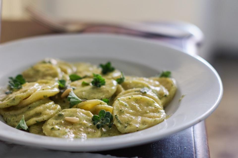 Corzetti with marjoram pesto.