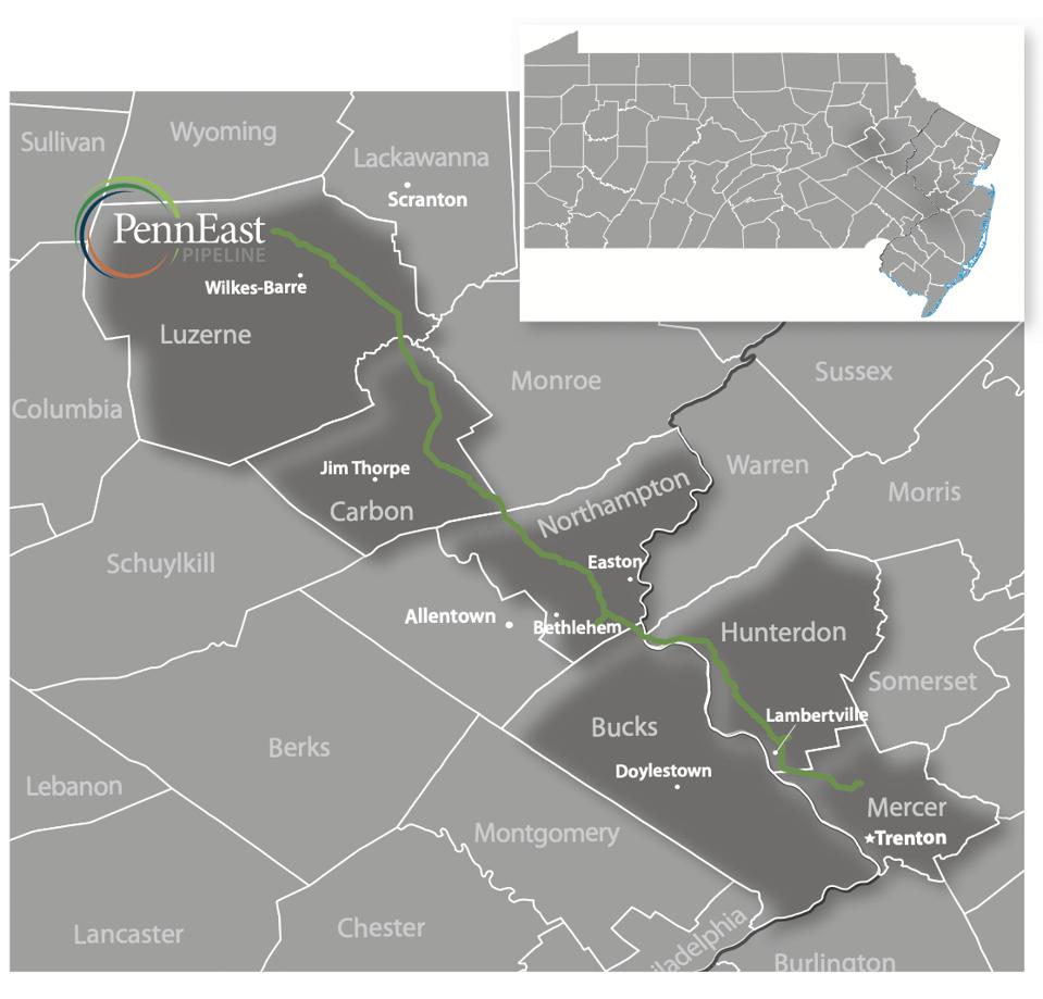 a map of the penneast pipeline route.