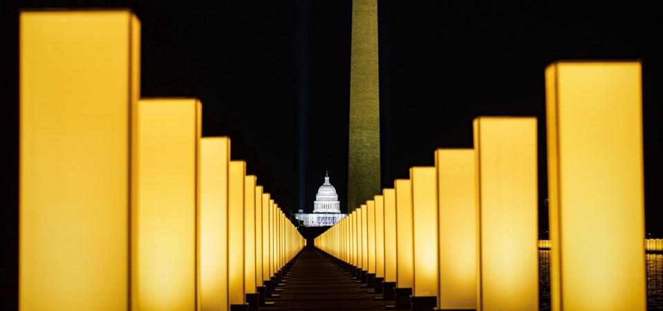 President-Elect Biden Attends Covid Lighting Ceremony At Lincoln Memorial Reflecting Pool