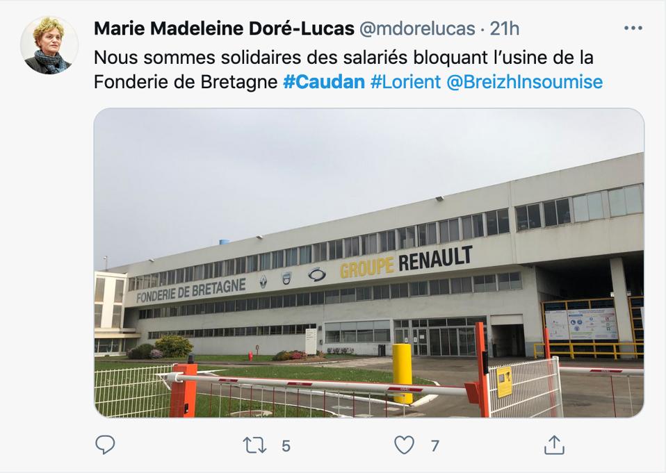 Opposition French politician Marie Madeleine Dore-Lucas supports the striking workers.