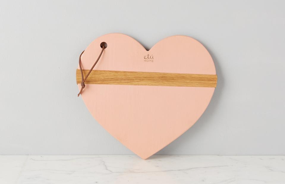 Etu Home Blush Mod Heart Charcuterie Board against a grey background on a marble table