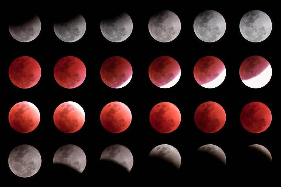 A total lunar eclipse is really five different phases—penumbral partial, total, penumbral and then partial as the event peaks and then goes into reverse.