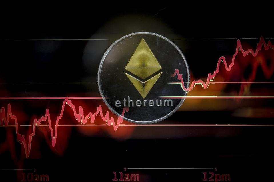 Ether, a digital currency, combined with an upward rising price graph.