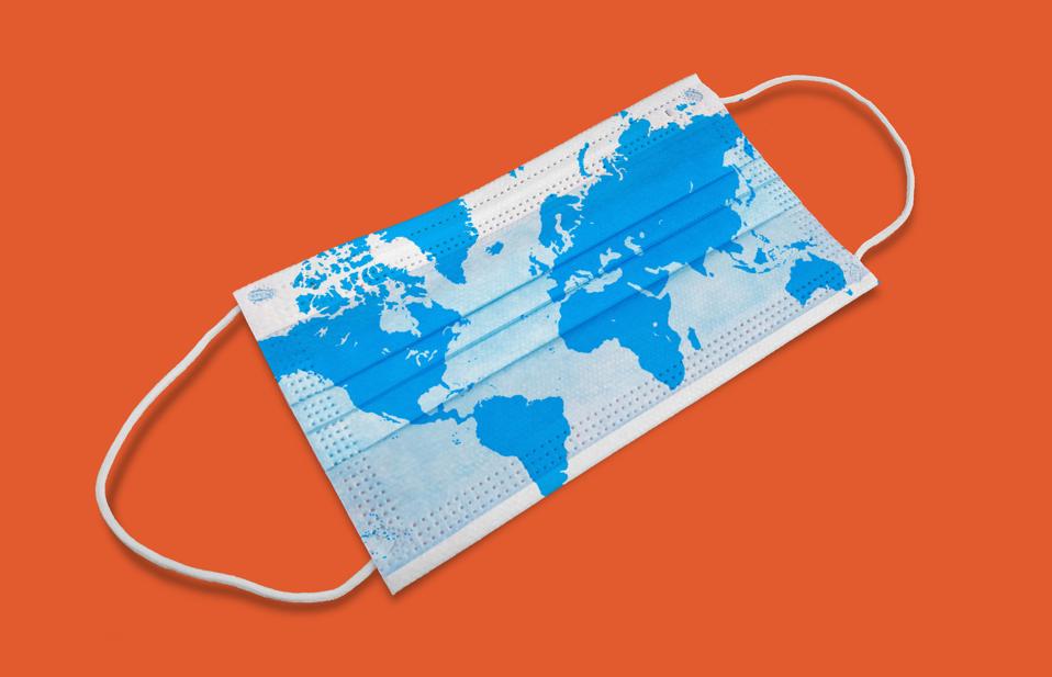 Medical mask with world map.