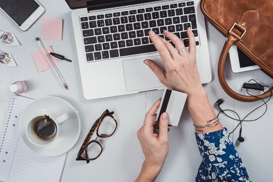 Overhead Business Angles woman at office desk