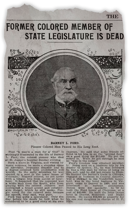 Barney Ford obituary wrongly claims he served in the legislature.