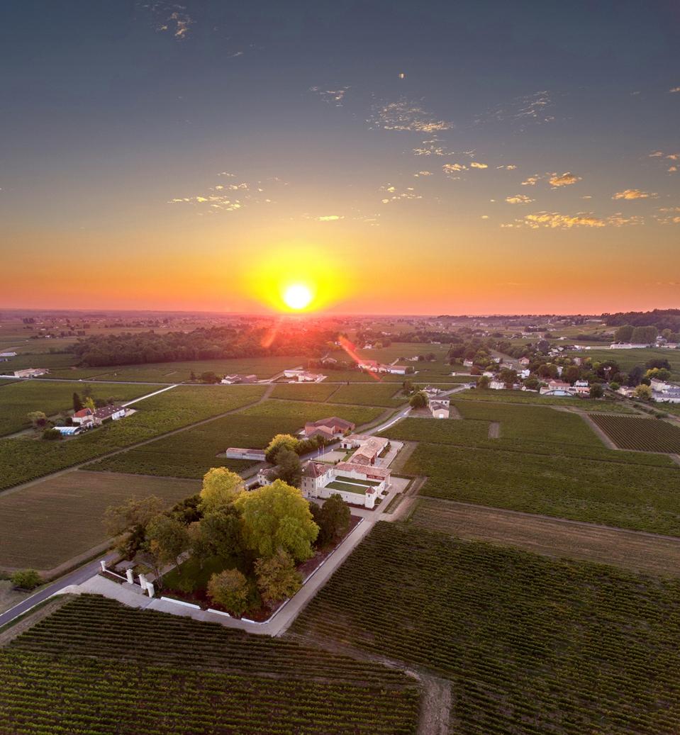 Aerial view of Château Monlot at sunset, Saint-Émilion, Bordeaux