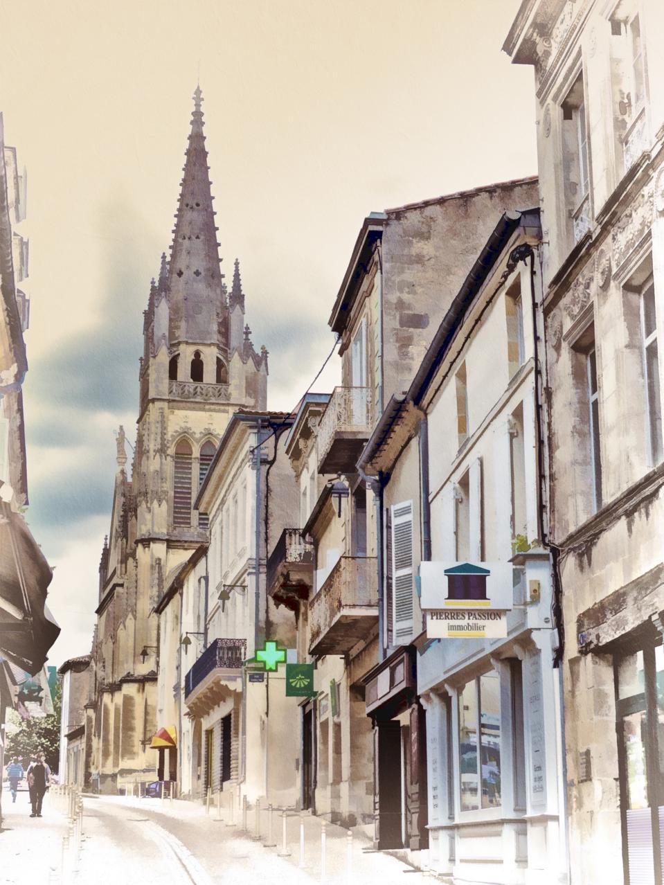 Cadillac village and church steeple, Bordeaux, France