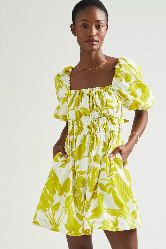 knee length dresses for ladies Yellow Straps Mini Homecoming Dress with Square Neckline