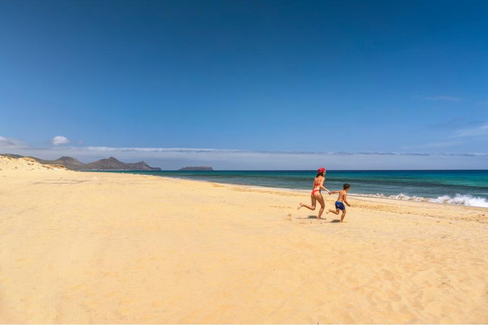 A sandy beach in Porto Santo, Madeira Islands, Portugal.