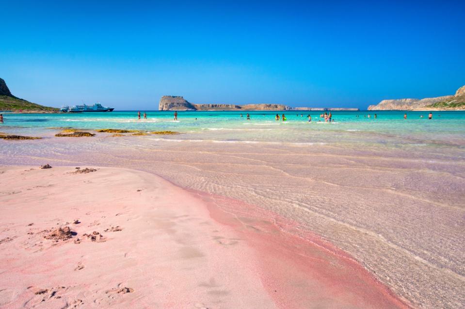 Pink sandy beach in Crete, Greece