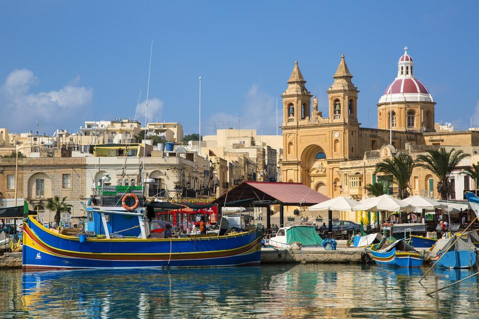 Malta, Marsaxlokk, fishing village harbour.