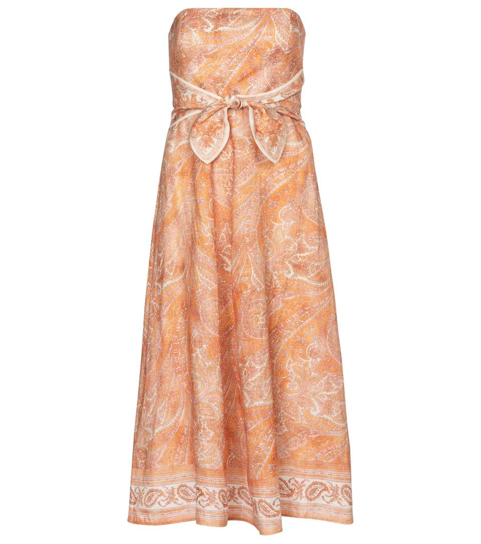 Brighton Tie-Waist Paisley-Print Linen Midi Dress by Zimmermann: