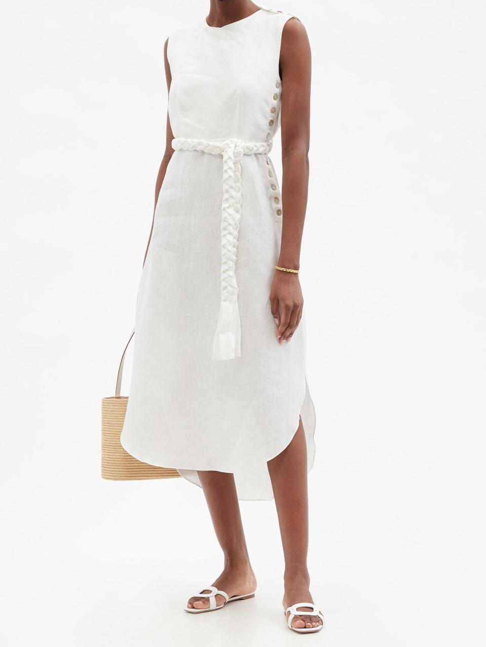 Corinne Braided-Belt Linen Dress by BELIZE