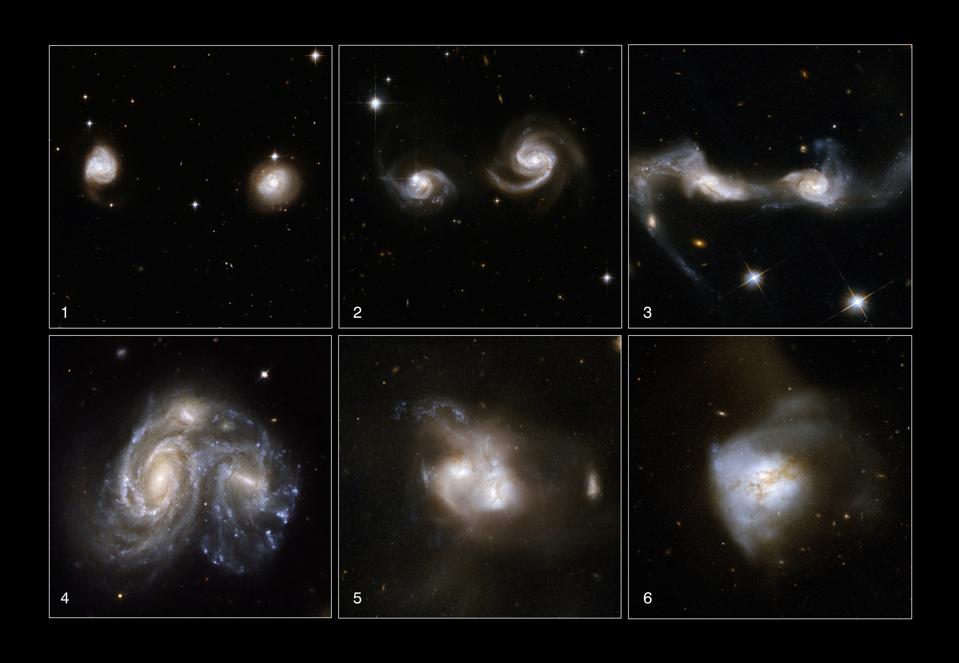 The classic picture of a merger: where two spirals interact, disrupt, merge, and settle.